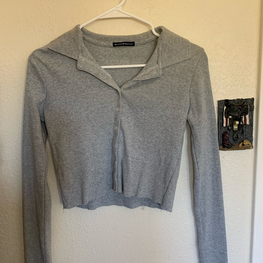 brandy melville gray long sleeve caroline top